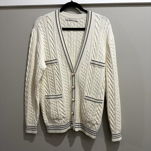Alessandra Rich Cable Knit Cardigan Sweater Ivory - Picture 2 of 6